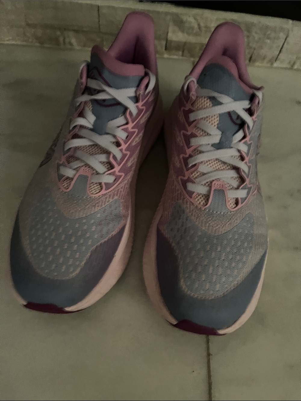 Hoka Women's Pink and Light Blue Athletic Running Shoes